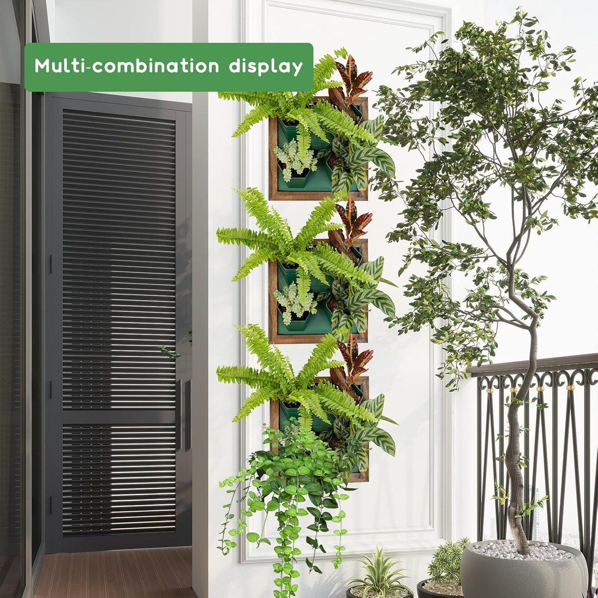 Vertical Wall Planter, 4 Pots Self Watering Living Planters Indoor, Wooden Frame Planter Wall Decoration Home Office (No Screw)