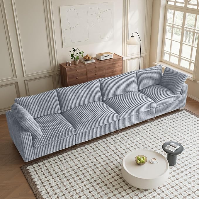 Modular Sectional Couches for Living Room, 157.48" Oversized Cloud Couch, 4 Deep Seat Comfy Modular Sofa for Home, Plush Sofa Cushion Covers Removable, Gray
