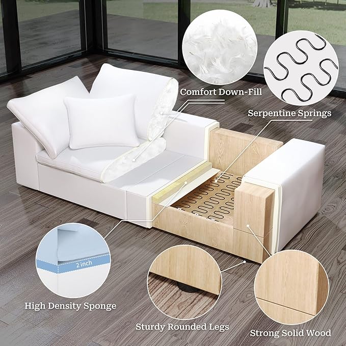 Oversize Cloud Modular Sectional Sofa,110.8" L Shape 3 Seaters with Chaise Down Filled Comfort Sofa Detachable Couch Cushion Covers for Living Room,White