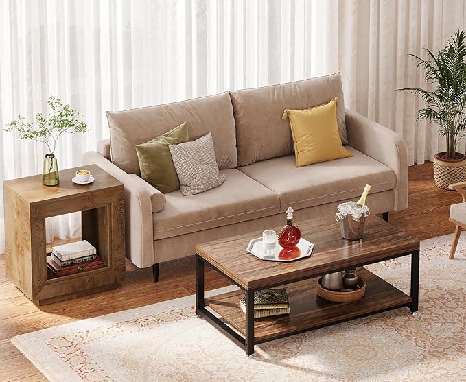 Tribesigns Rustic Wood End Table, 2 Tiered Square Side Table with Storage Shelf, Industrial Sofa Side Table for Living Room, Entrance (2, Natural)