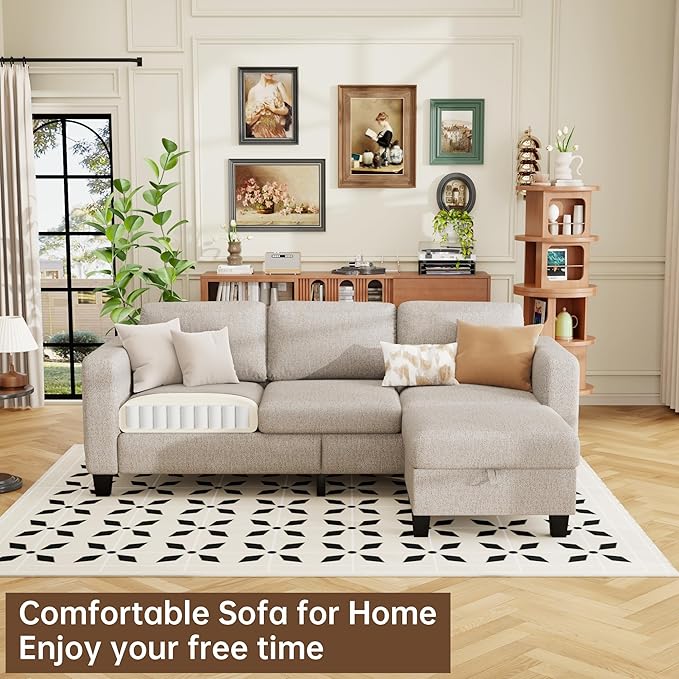 ZeeFu Sectional and Sofa Couches for Living Room - 78'' 3 Seater L-Shaped Modular Couch with Storage Ottoman - Modern Velevt Fabric Upholstered Sofa Set for Small Space Apartment Office