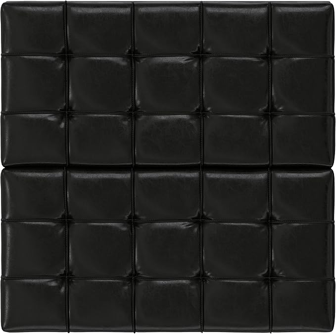SIMPLIHOME Harrison 30 inch Wide Transitional Square Small Coffee Table Storage Ottoman in Midnight Black Vegan Faux Leather, Assembled, for The Living Room and Bedroom