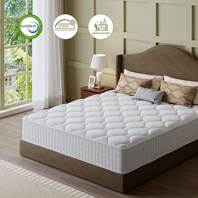 Queen Mattress, 10 Inch Hybrid Memory Foam Mattress in a Box, Cooling Gel for Pressure Relief & Back Pain Support, CertiPUR-US Certified, Medium Firm Bed, Fiberglass Free, Breathable Comfort Sleep