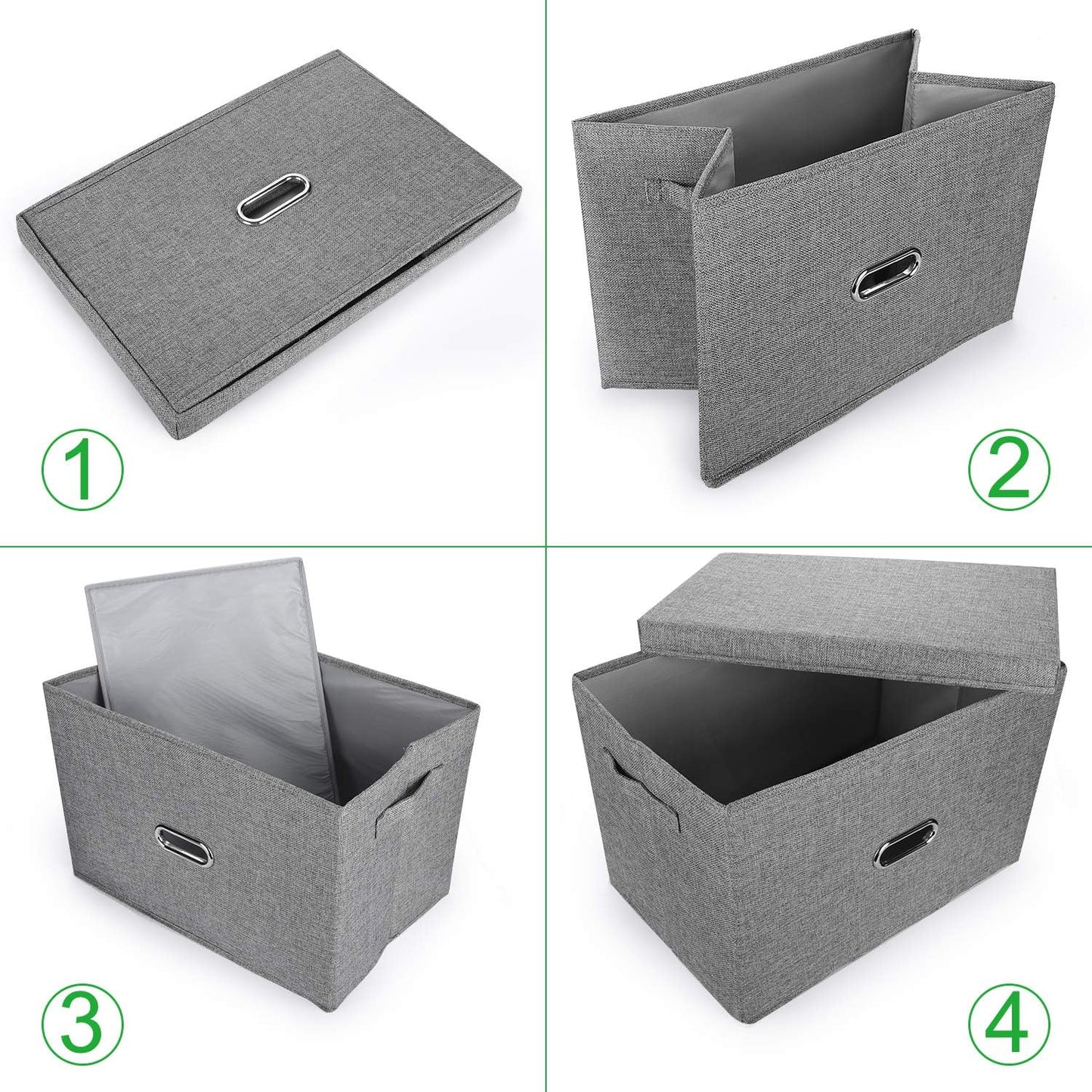 Large Linen Fabric Foldable Storage Bins with Removable Lid and Handles, Washable Storage Box Organizer Containers Baskets Cube with Cover for Bedroom,Office(Cream, Medium(2-Pack))
