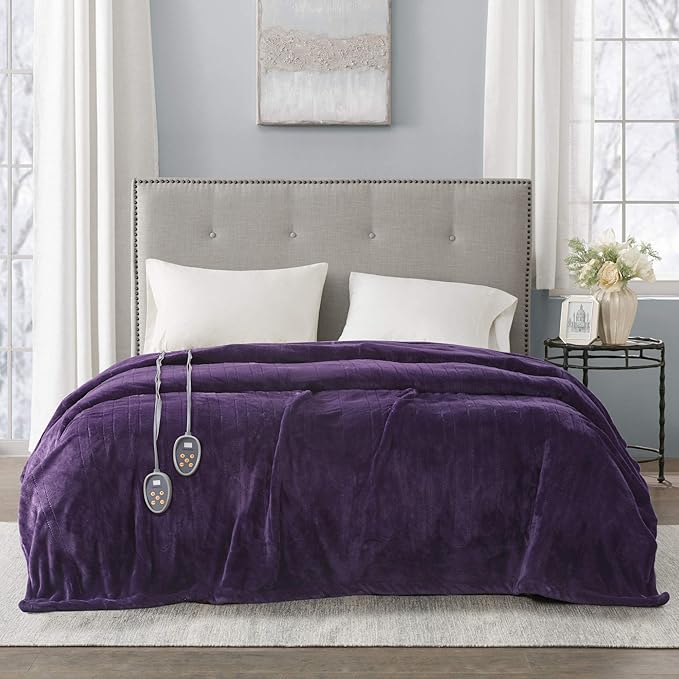 Beautyrest Heated Electric Blanket for Cold Weather, Fast Heating Heated Blanket, Auto Shut Off, Virtually Zero EMF, Multi Heat Setting, UL Certified, Purple Twin (84 inx62 in)