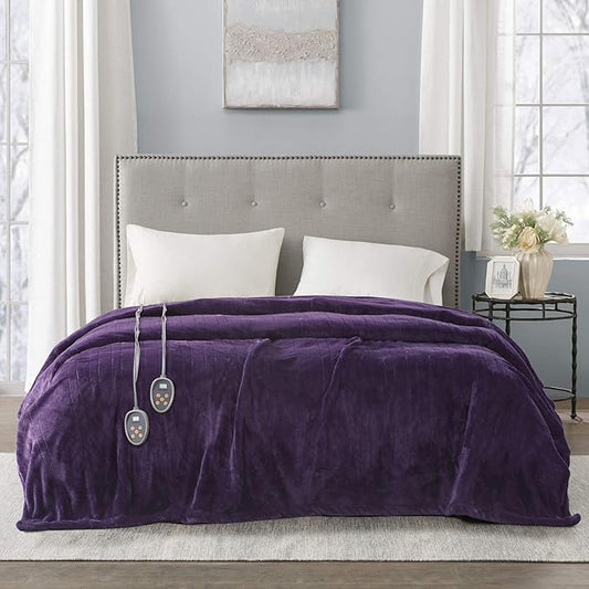 Beautyrest Heated Electric Blanket for Cold Weather, Fast Heating Heated Blanket, Auto Shut Off, Virtually Zero EMF, Multi Heat Setting, UL Certified, Purple Queen (90 inx84 in)
