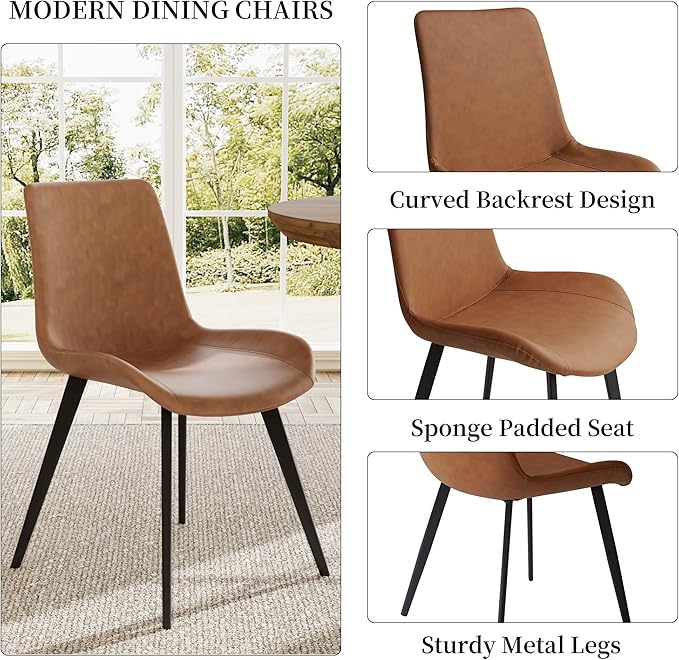 Extendable Round Dining Table Set for 4-6 People, 43.3"-59.1" Extendable Kitchen Table with 4 Upholstered Chairs, Space Saving for Kitchen Dining Room (Walnut Table+4 Brown Chairs)