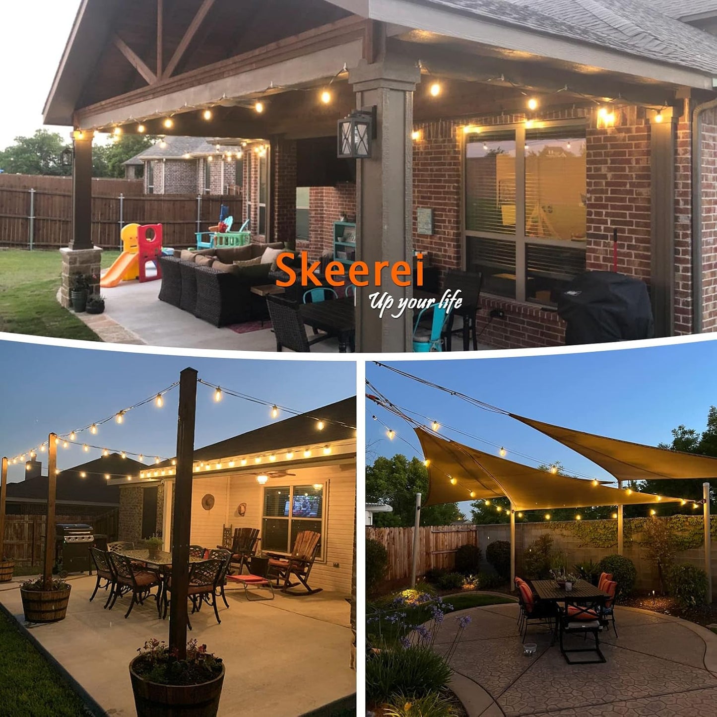Outdoor String Lights Waterproof 150FT Patio Lights with Shatterproof 2700K Plastic Bulbs String Lights for Outside Bistro Gazebo Pergola Café Market Lights, 3-Pack