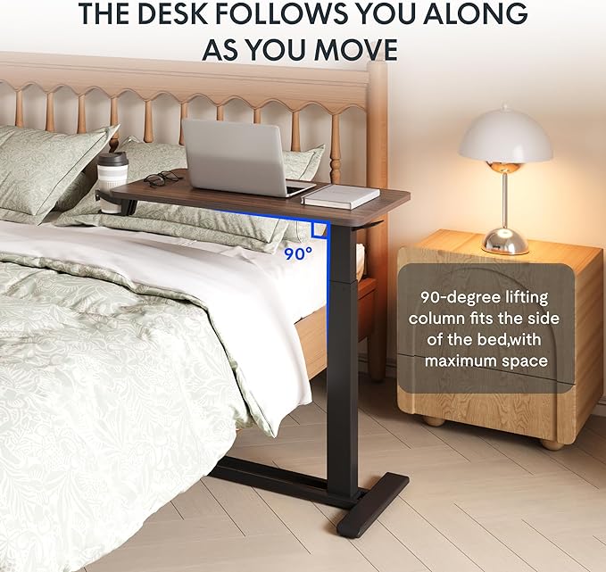 FLEXISPOT Adjustable C Table with Wheels, Mobile Snack Side End Table Sofa Couch Bedside Table Laptop Rolling Cart TV Tray Night Stand for Small Space Side Table(31.5" W x 17.7" D,Rustic Brown)