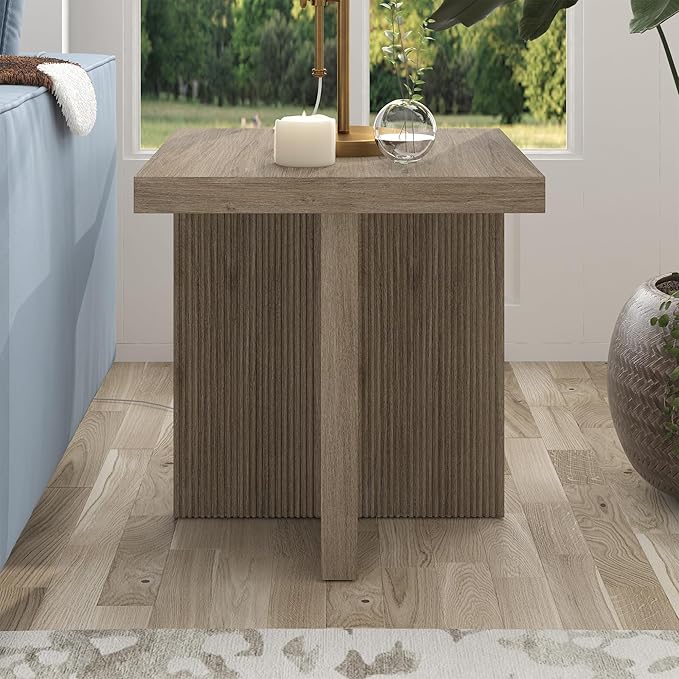 Henn&Hart 22" Wide Square Side Table in Antiqued Gray Oak, for Home, Living Room, Bedroom, Entertainment Room, Office