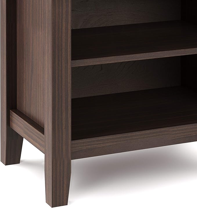 SIMPLIHOME Artisan Bedside Table - 24 inch Wide Solid Wood Nightstand Table in Warm Walnut Brown, Contemporary Bedroom Side or End Table with 1 Drawer, Open Shelf Storage and Bronze Knobs