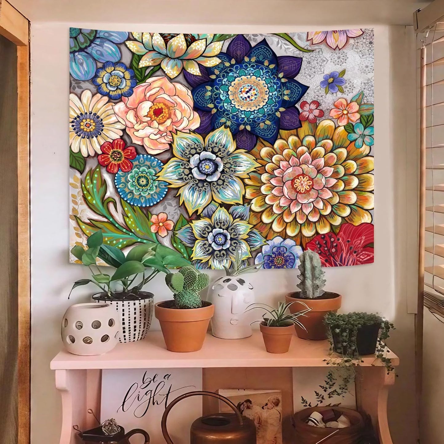Neasow Colorful Floral Tapestry Wall hanging, Bright Boho Fabric Blossom Tapestries, Multi Color Tapestry for Bedroom Home Hippie Wall Decor 36×48 inch
