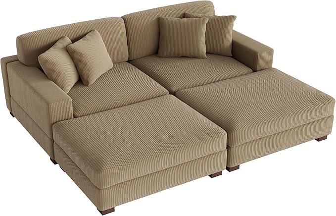 Modular Sectional Couches for Living Room, Modern Loveseat 2-Seater Sofa Couch with Ottoman, Upholstered Couches for Living Room Bedroom, Camel