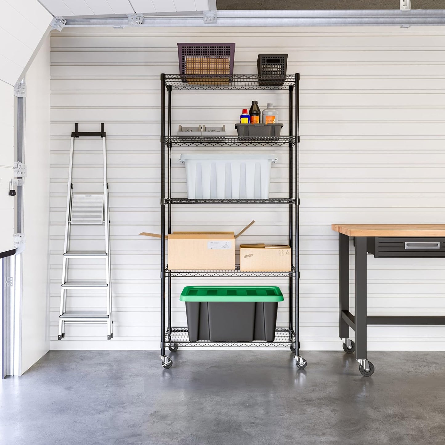 Seville Classics UltraDurable Heavy Duty NSF Solid Steel Wire Rack Storage Unit, Organizer for Garage, Warehouse, Office, Restaurant, Classroom, Kitchen, Black, 5-Tier Shelving, 36" W x 18" D