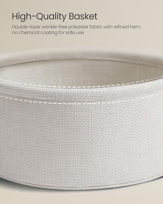 VASAGLE LILEA Collection - Small Round Side End Table, Modern Nightstand with Fabric Basket, for Living Room, Bedroom, Set of 2, Cream White ULET225LL01S