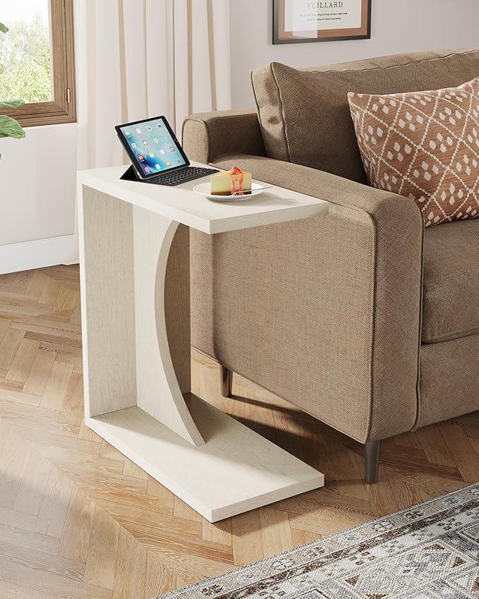 Tribesigns C-Shaped End Table for Couch, Sofa Side Table, C Table for Small Space, Living Room, Bedroom (1, Beige)