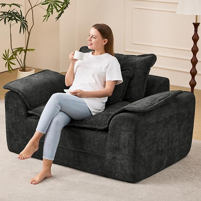 Hobestluk Cloud Single Sofa Memory Foam Couch with Deep Seat L Shaped Sofa with Removable Cover Large Couch for Living Room (Dark Grey, Single Sofa)