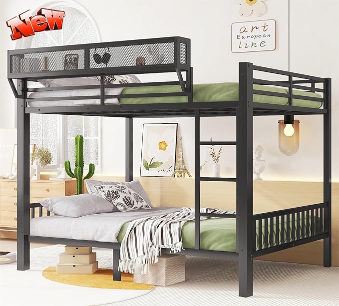 Stronger & Higher Quality Heavy Duty Bunk Bed Queen Over Queen Size Bunkbed, Thickened Safer More Stable Steel Metal Queen Bunk Bed (Faster Assembly) (Queen Over Queen)