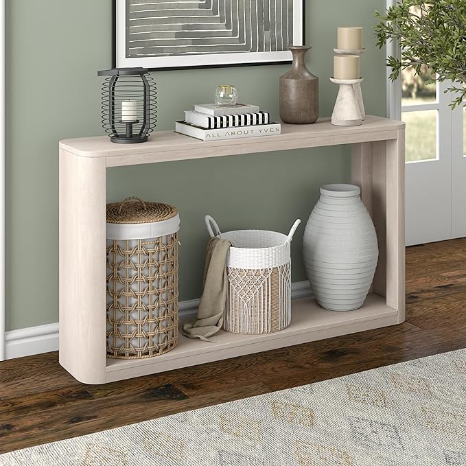 Henn&Hart 52" Wide Rectangular Console Table in Beech White, for Home, Living Room, Bedroom, Entertainment Room, Office