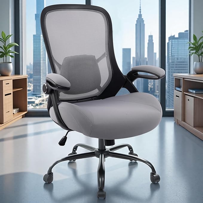 HYLONE 400lbs Heavy Duty Office Chair, 5" Thickened Seat Ergonomic Desk Chair with Adjustable Armrests, Home Office Computer Chairs for Long Hours Mesh Executive Chair(Dark Grey)