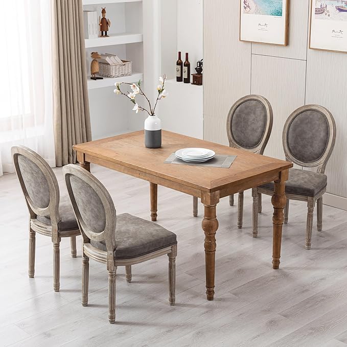 Farmhouse Dining Chairs Set of 6 Faux Leather Kitchen Chairs with Wood Legs French Country Host Side Chairs for Dining Room/Restaurant, PU Grey