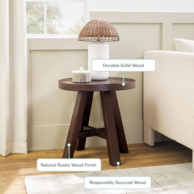 Walker Edison Colt Modern Farmhouse Solid Wood Round Side Table, 18 Inch, Espresso