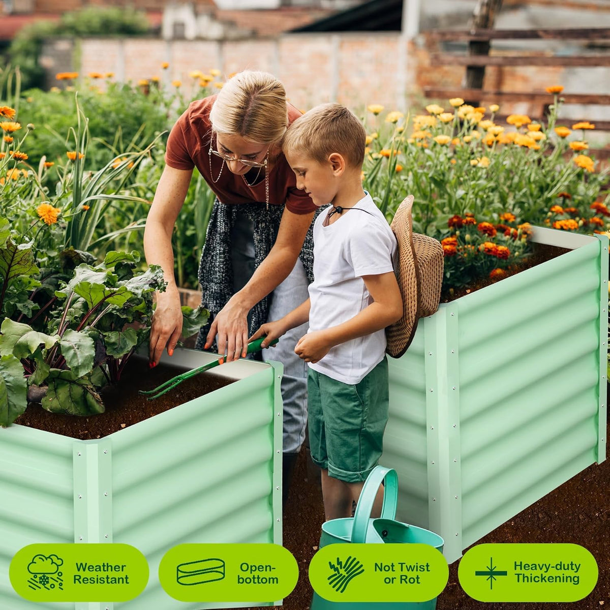 Large Outdoor Planter Boxes Kit Set of 2, 6x3x2ft Galvanized Raised Bed Planter with Open-Ended Base Design, Elevated for Outdoor Plants, Durable Raised Bed for Gardening,Green