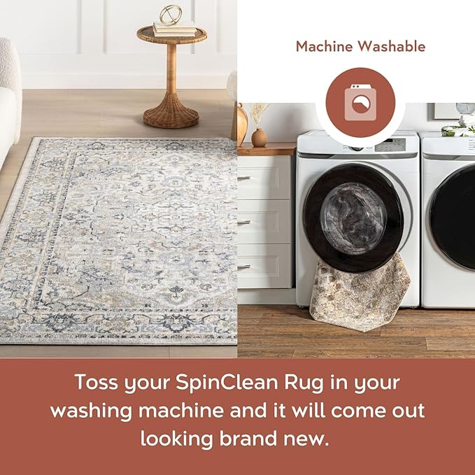 nuLOOM 4' x 6' Machine Washable Stain-Resistant Area Rug Medium Profile for Living Room, Bedroom, and Dining Room, Cady Blue