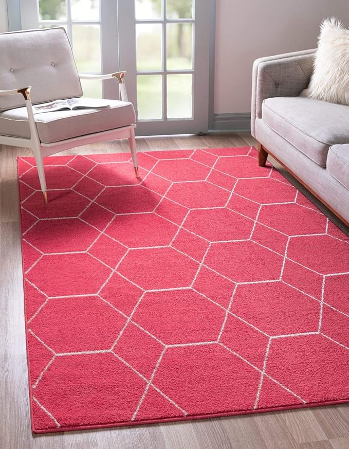 Unique Loom Trellis Frieze Collection Area Rug - Geometric (7' x 10', Pink/ Ivory)