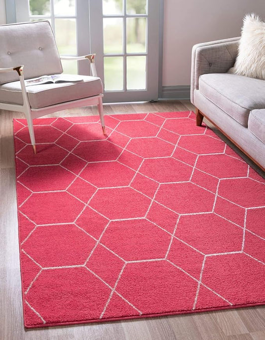 Unique Loom Trellis Frieze Collection Area Rug - Geometric (7' x 10', Pink/ Ivory)
