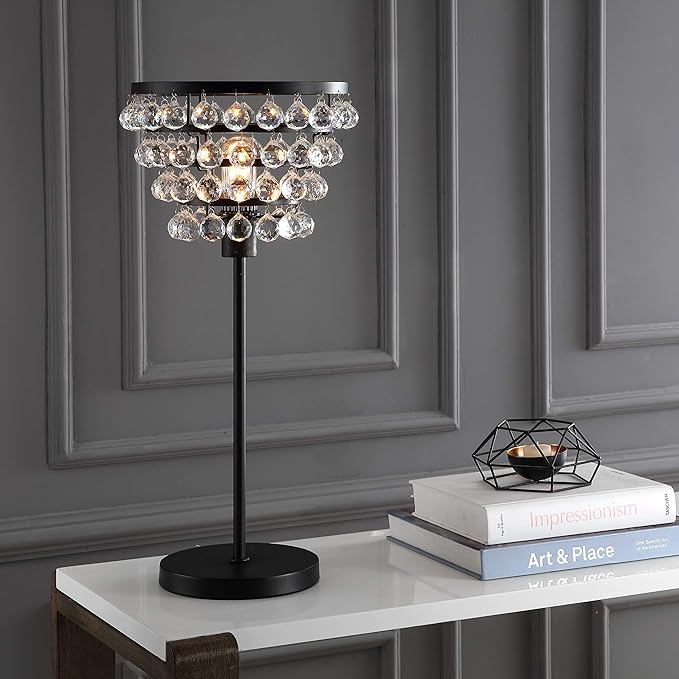 JONATHAN Y JYL9004A Buckingham 25" Crystal/Metal Table Lamp Modern Contemporary Bedside Desk Nightstand Lamp for Bedroom Living Room Office College Bookcase, Bronze