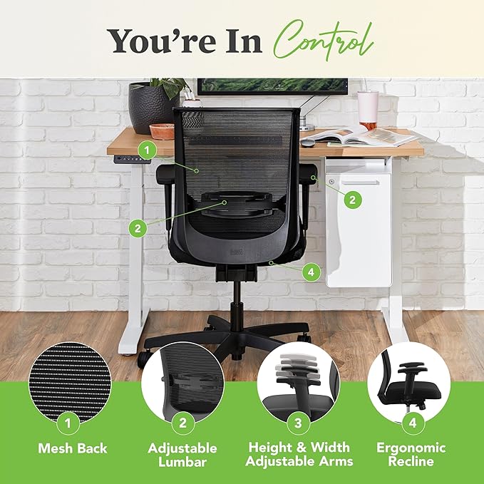 HON Convergence Ergonomic Office Chair, Breathable Back Support Mesh, Adjustable Arms, Computer Chair with Lumbar Support, Rolling Swivel Wheels, Comfortable Synchro-Tilt Recline, Fabric, Bark