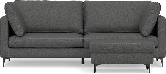 SIMPLIHOME Ava Sofa and Ottoman in 100% Recycled Polyester Performance Fabric, Pebble Grey, 90-inch-Wide 3-Seater Couch and Matching 36-inch-Wide Table Ottoman for Living Room, 2-Piece Set