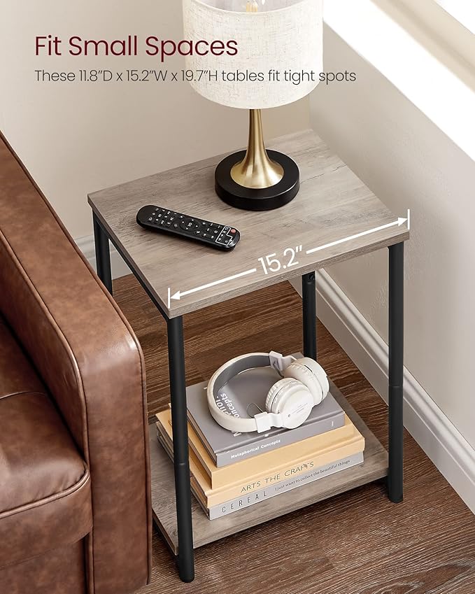 VASAGLE Side Tables Set of 2, Small End Table, Nightstand for Living Room, Bedroom, Office, Bathroom, Greige and Black ULET272B02