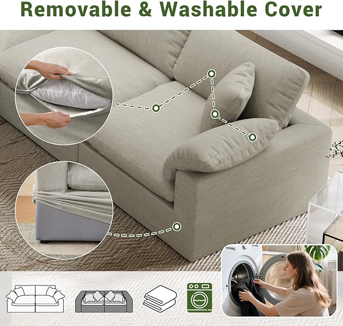 Cloud Modular Sectional Sofa,2 Seat Down Filled Sofa 78.6" Minimalist Sofa,Cover Washable and Replaceable Couches for Living Room,Sectional Sofa Deep Seat