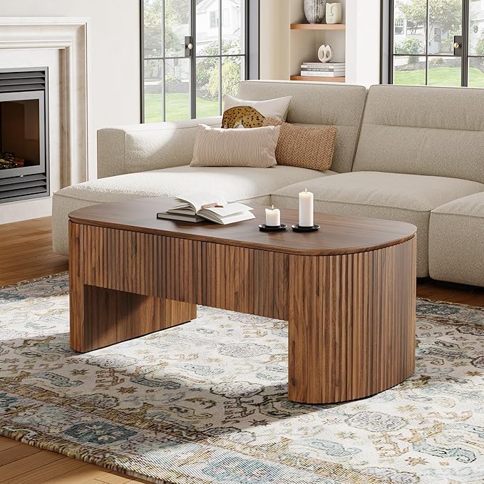 Tribesigns 47-Inch Oval Lift Top Coffee Table with Storage Shelf for Living Room, Rustic Lift Up Tabletop Mid Century Center Tables with Hidden Compartment, Rustic Brown