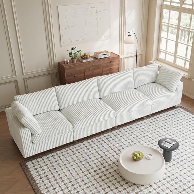 Modular Sectional Sofa, 157.48" Oversized Cloud Couch, 4 Deep Seat Comfy Modular for Living Room, Plush Cushion Covers Removable, Beige