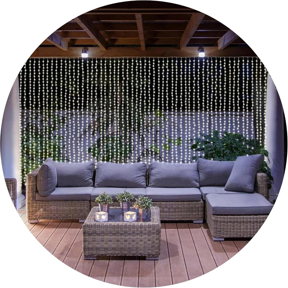 Belle Luci 608-Bulb Warm White Connectable LED Curtain Lights Outdoor Porch Decor 4'X7'
