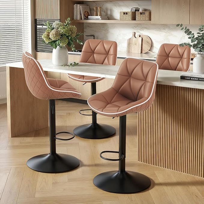 Nalupatio Bar Stools Set of 4, Adjustable Swivel Counter Height Bar Stools with Back, Armless Modern Barstools for Kitchen Island & Home Bar, Upholstered Seat,（Terracotta）
