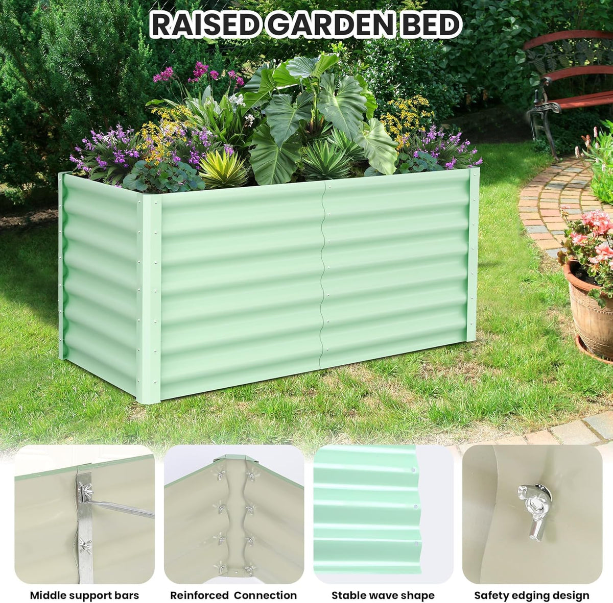 Large Outdoor Planter Boxes Kit Set of 2, 6x3x2ft Galvanized Raised Bed Planter with Open-Ended Base Design, Elevated for Outdoor Plants, Durable Raised Bed for Gardening,Green