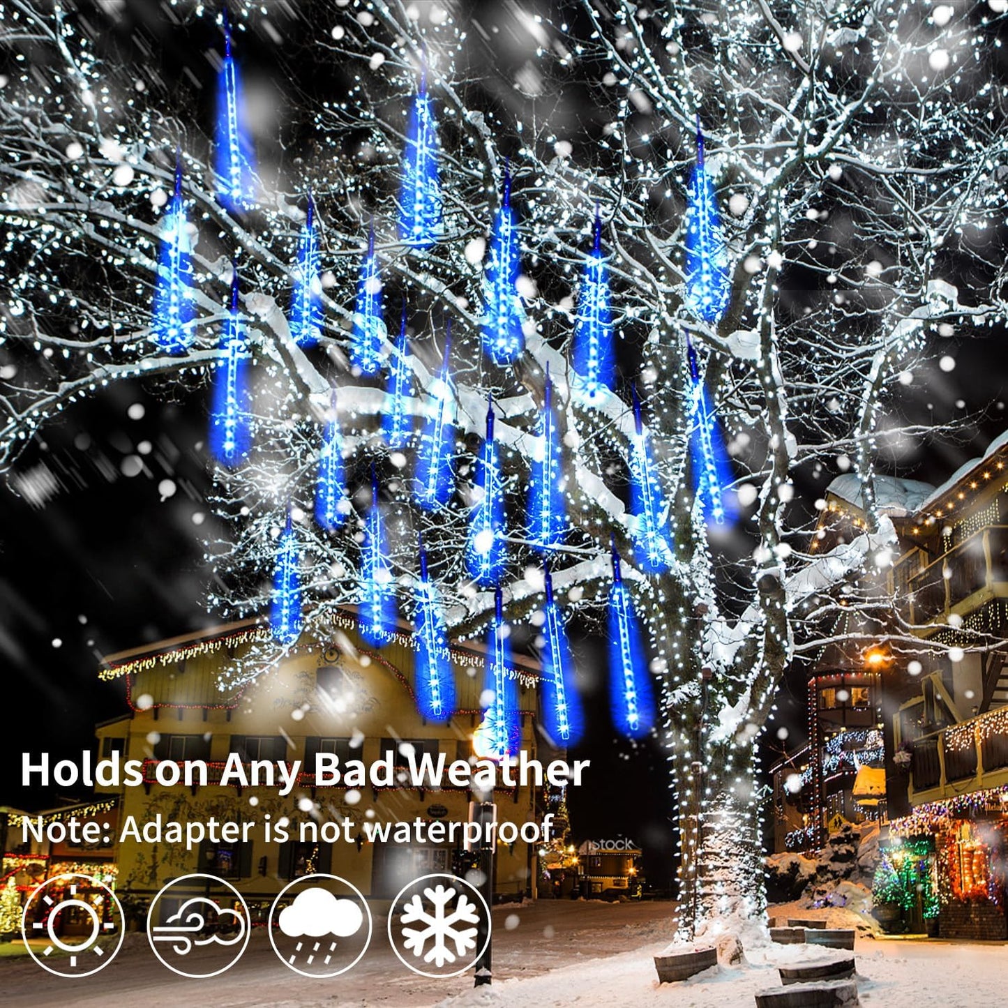 【4 Pack】 Christmas Lights Meteor Shower Rain Lights 12inch, Totally 40 Tube 960 LEDs Icicle Light Outdoor Raindrop Light for Xmas Halloween Wedding Party Tree Holiday Decoration, Blue