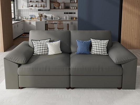 EASE MOOSE Loveseat Sofa for Living Room,Oversized Deep Seat Modular Sectional,Modern Comfy 2 Seater Sofas,Scratch Resistant Faux Leather Couch for Small Spaces,Grey