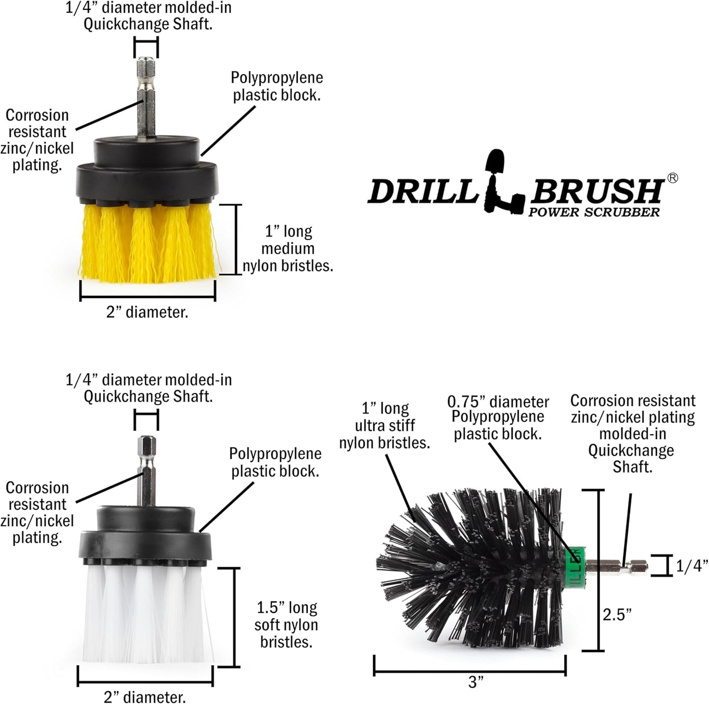 Variety Multi-Pack Drill Brush Attachments for Cleaning Car, Truck, Carpet, Boat, Bathroom, Kitchen, Grill, Griddle - Drill Brush for Car Detailing Kit - Grill Cleaning Kit - Grilling Accessories