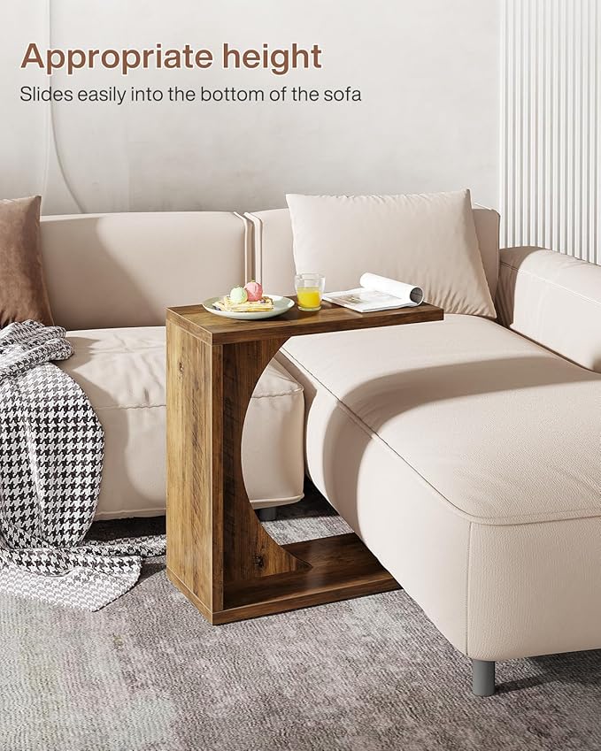 Tribesigns C-Shaped End Table for Couch, Sofa Side Table, C Table for Small Space, Living Room, Bedroom (2, Rustic Brown)