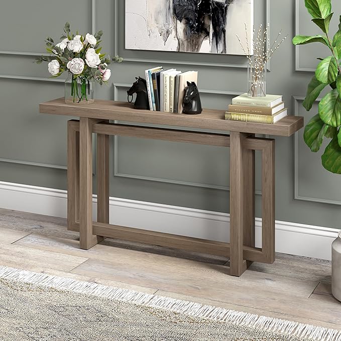 Henn&Hart 55" Wide Rectangular Console Table in Antique Gray Oak, for Home, Living Room, Bedroom, Entertainment Room, Office