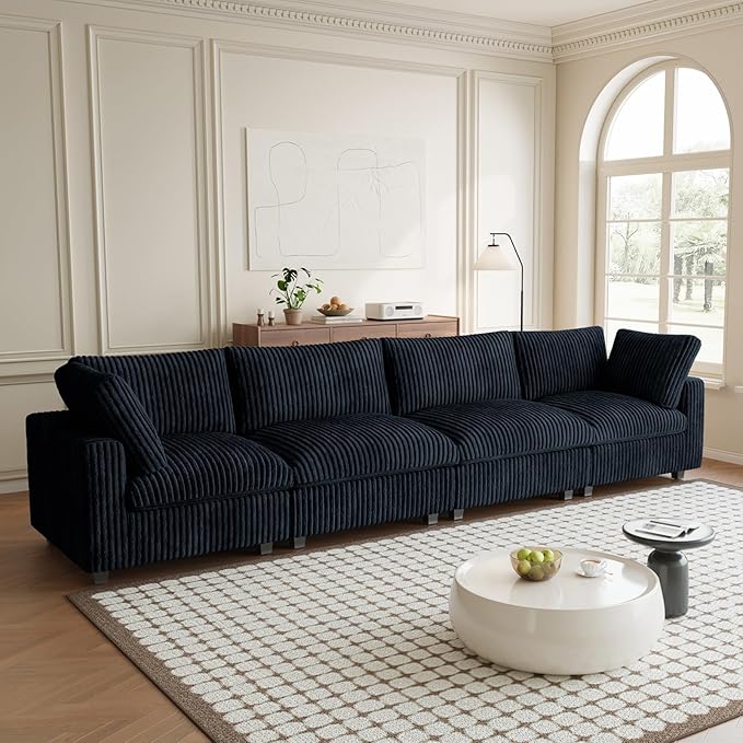 Modular Sectional Sofa Couch, 157.48" Oversized Cloud Couch, 4 Deep Seat Comfy Modular Sofas for Living Room, Plush Sofa Cushion Covers Removable, Black