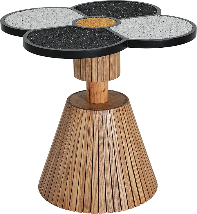 Christopher Knight Home Maven Four-Leaf Clover Side Table for Living Room, Modern Sofa End Table, Wooden Accent Table with Pedestal Base, Natural+Black+White