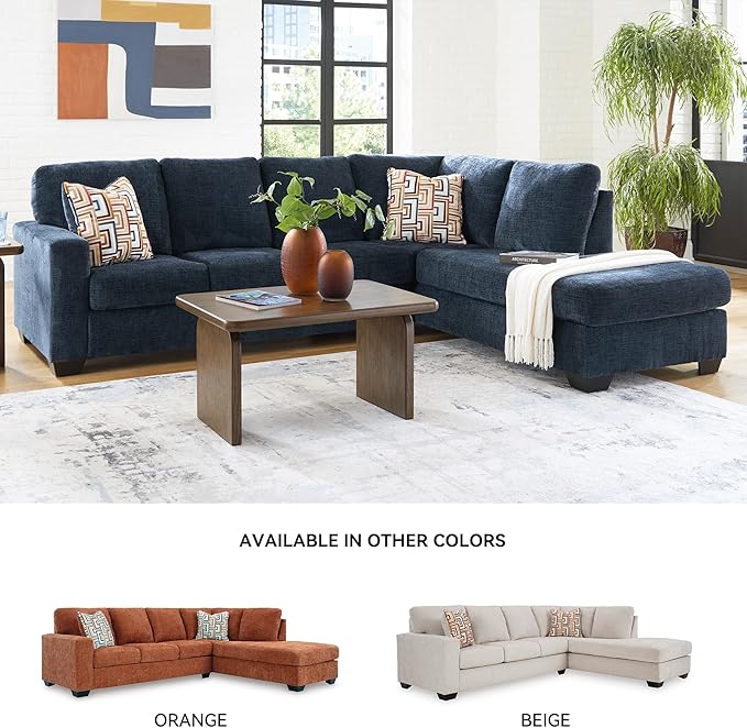 Signature Design by Ashley Aviemore Casual L-Shaped 2-Piece Sectional with Chaise for Living Room, Blue