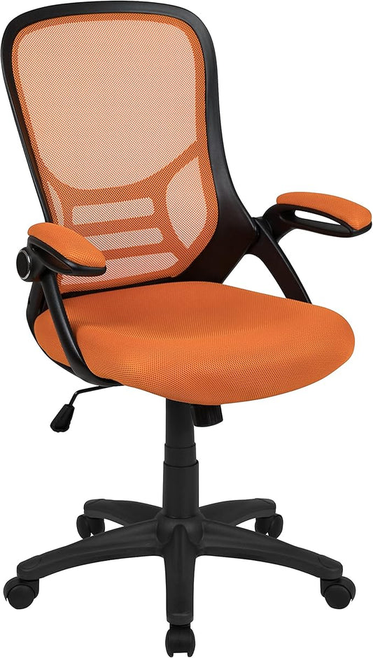 Flash Furniture Porter Mesh High Back Ergonomic Swivel Office Chair with Lumbar Support, Flip-Up Arms, Tilt Lock/Tilt Tension, Height Adjustable, Black/Black Frame
