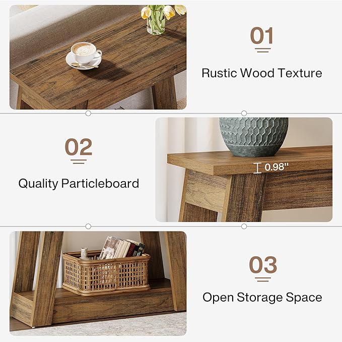 Tribesigns Wood End Table Set of 2, Small Side Table with 2 Storage Shelves, Rustic Accent Narrow Nightstand for Living Room, Bedroom (2)